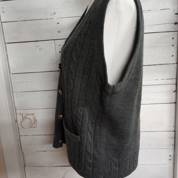 Vintage Classic Elements Gray Cable-Knit Chunky Sweater Vest Grannycore Medium - Picture 2 of 9